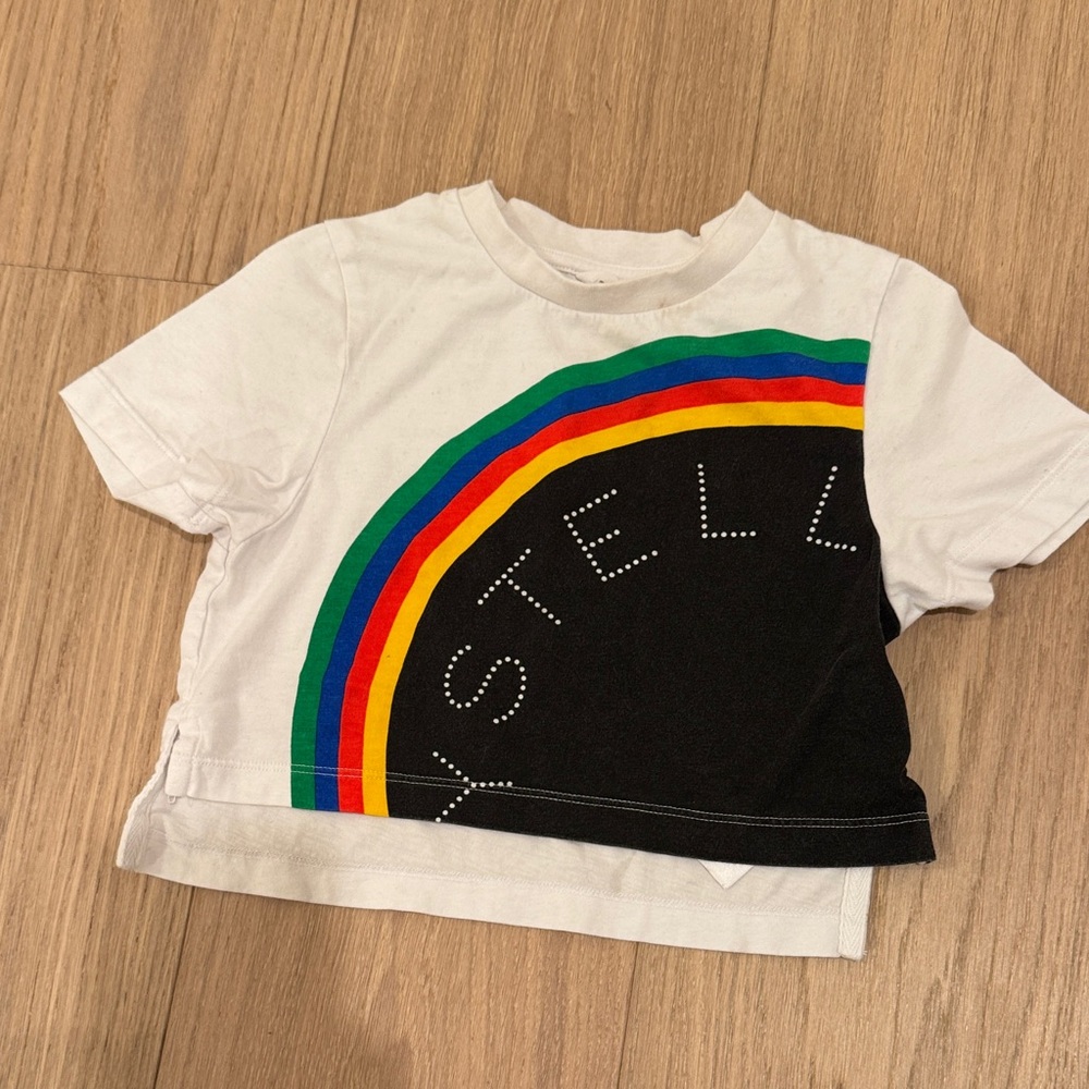 Stella McCartney Kids White Tee with Rainbow and Black Design
